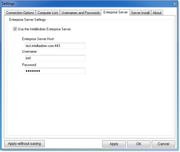 Enterprise Server Settings